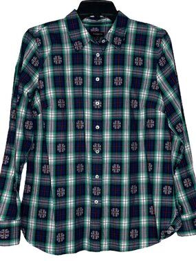 Talbots Womens Shirt Size Small Plaid Jacquard Snowflake Pattern Long Sleeves